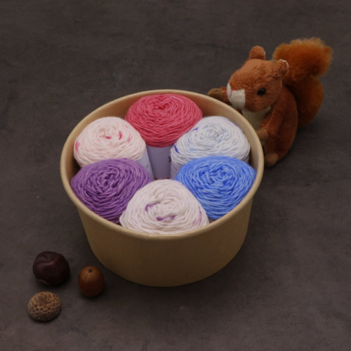 Knit Bowl Amande Fing 6x25g Bleus-Violets-Roses mouchetés